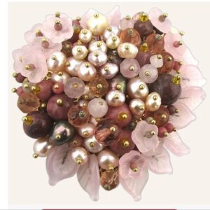 Vintage Elegant Extremely Decorated Bouquet Heart Pin Gems Pearls Love Brooch.